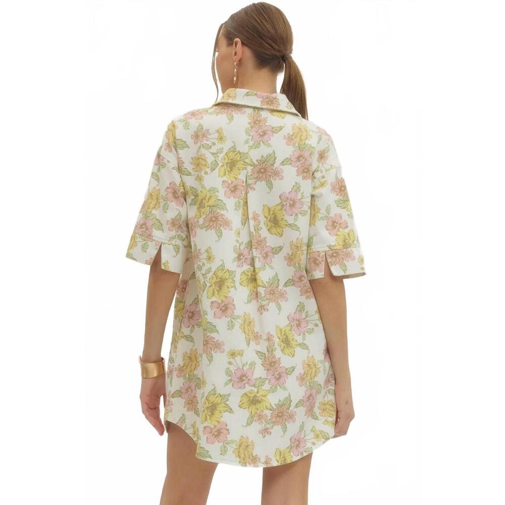NEW ENTRO floral button up mini dress in multi - Picture 4 of 5